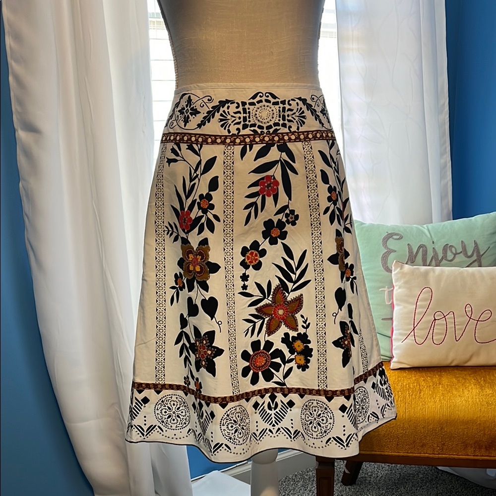 🏖️ Vintage Heart Soul Embroidered A-Line Skirt, Size 7.